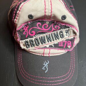 Browning Women OS Grey Pink Tan Adjustable‎ Cotton Hat